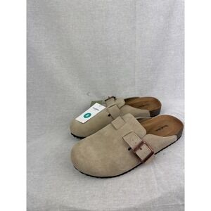 Goodfellow & Co Mens Suede Clog Mules Tan Beige Buckle Strap Size 8 NEW